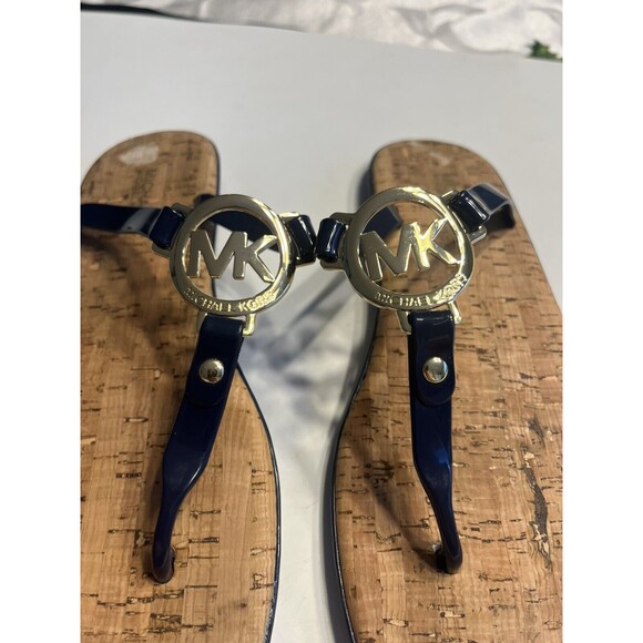 Michael Kors jet set jelly Cork flip flop MK Metal Logo Navy Blue Sz 7 - Picture 13 of 13